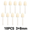 Ten pieces of light beige wool felt polishing wheels with 3mm shafts.
