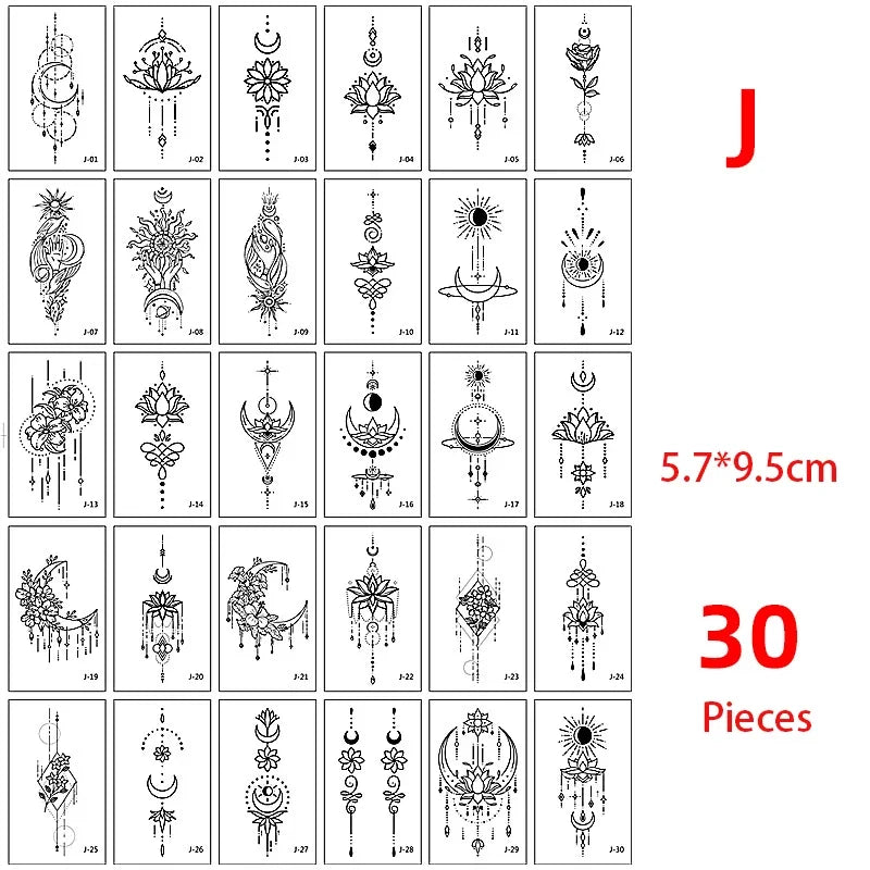 Colección de 30 pegatinas temporales con diseños de luna, estrella, diablo y flor.