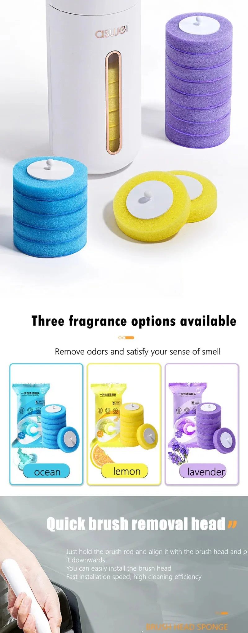 Wall-Mounted Disposable Toilet Brush Set with Refill Heads