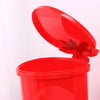 A bright red mini strawberry trash can with a pop-up lid shown open.