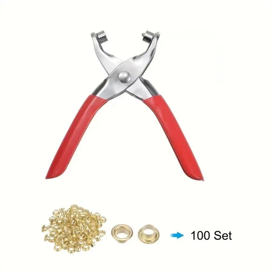 Heavy-Duty Grommet Eyelet Punch Plier Kit with 100 Metal Eyelets