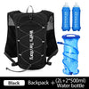 Black backpack and 2L water bottle set for lightweight running hydration.