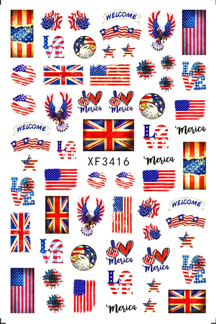 Patriotic American Flag Nail Art Stickers