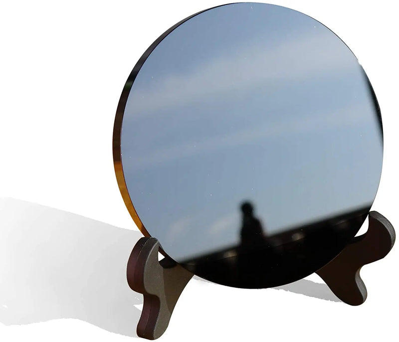Natural Black Obsidian Scrying Mirror with Display Stand