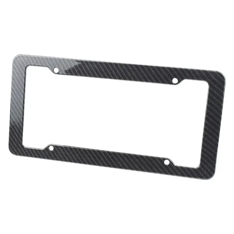 Black carbon fiber style license plate frame set with mounting holes