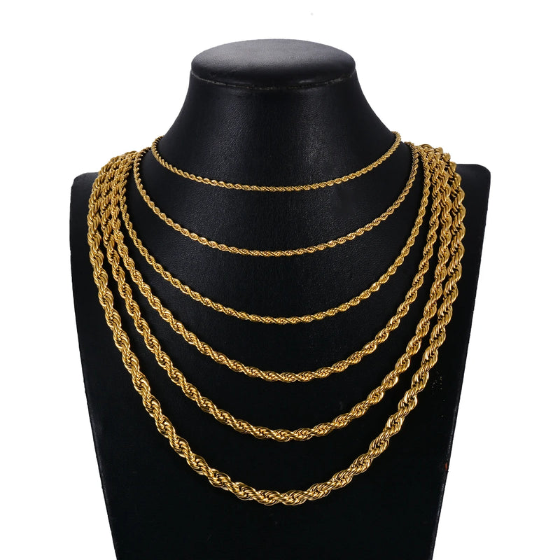 Gold Stainless Steel Rope Chain Necklace