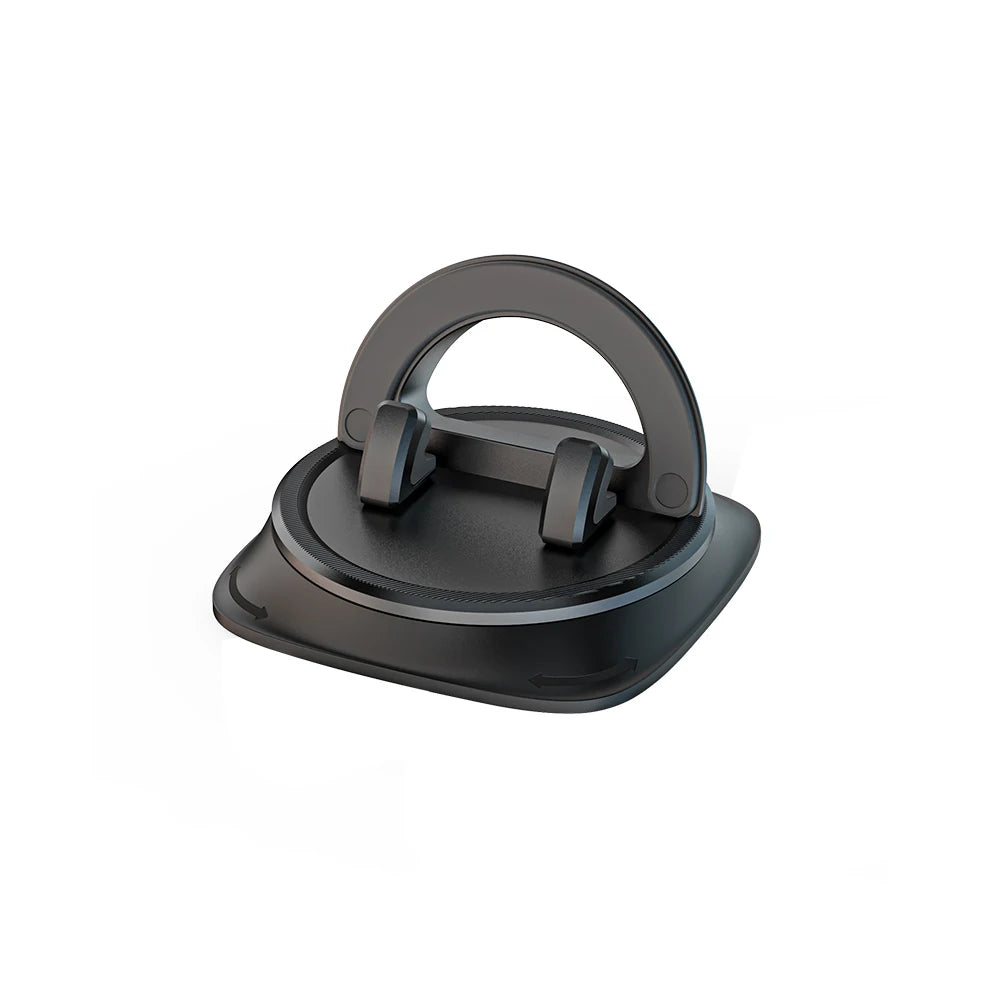 A black 360° rotatable car phone mount with a nano-gel base.