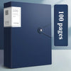 A dark blue A4 expanding file organizer with a clear pocket divider display book and a magnetic closure.