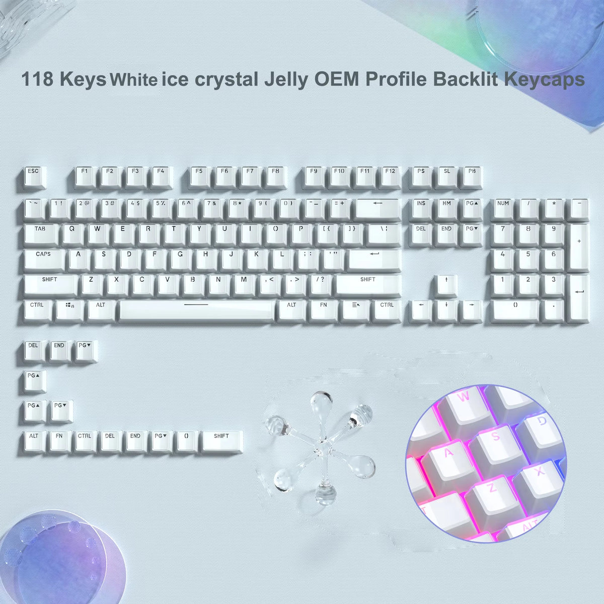 Crystal Clear Jelly Keycaps with Side-Printed Legends for Mechanical Keyboards