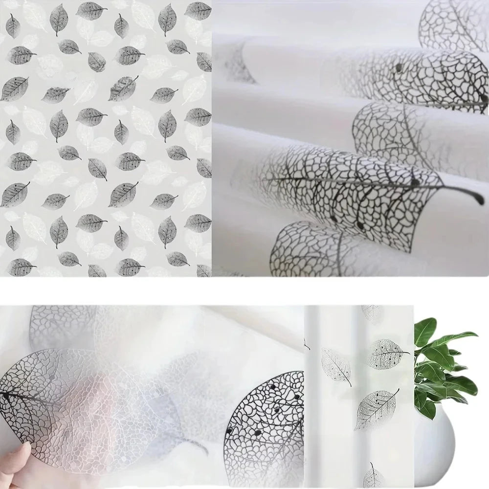 Lightweight PEVA Shower Curtain Liner with Leaf Pattern and Hooks
