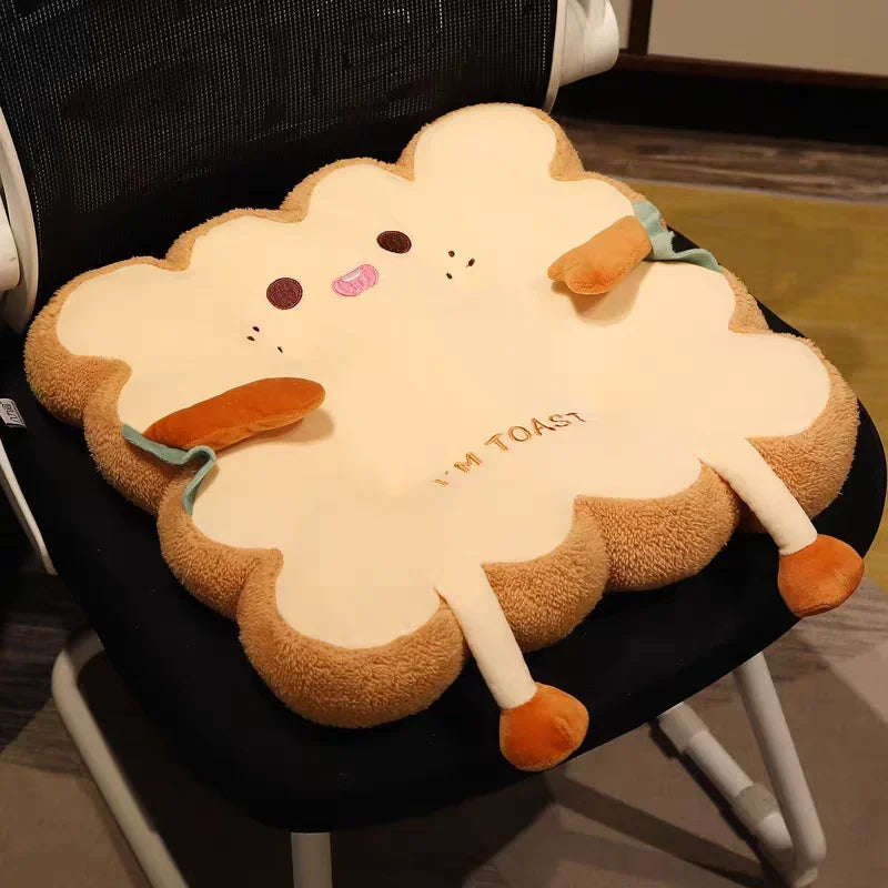 Cartoon Toast-Shaped Seat & Back Cushion – Washable Anti-Fatigue Support Pillow