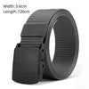 A black tactical nylon belt with a secure metal buckle shown flat.