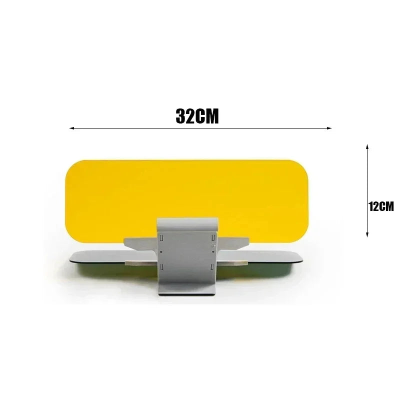 Yellow anti-glare car sun visor extender with night shield shown flat and extended