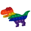 A colorful rainbow pop bubble fidget toy shaped like a dinosaur, featuring orange, yellow, green, and blue bubbles.