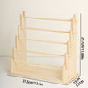 A solid wood ladder jewelry organizer with multiple storage tiers shown in a side view.