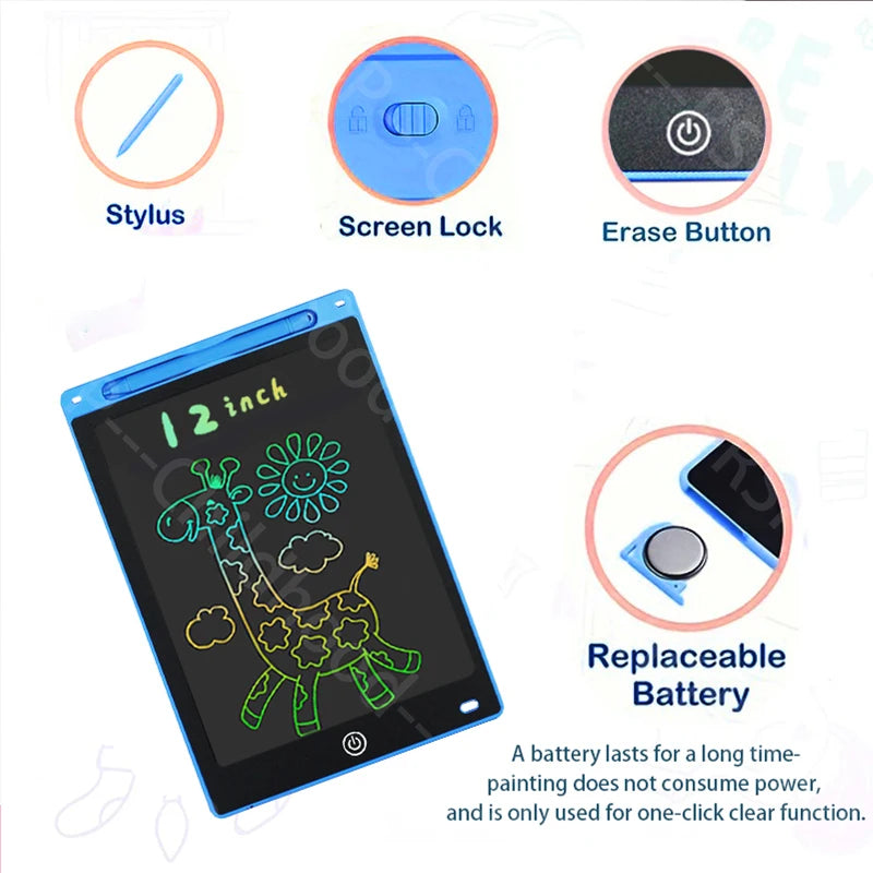 12-Inch LCD Writing Tablet for Kids – Reusable Electronic Drawing Board