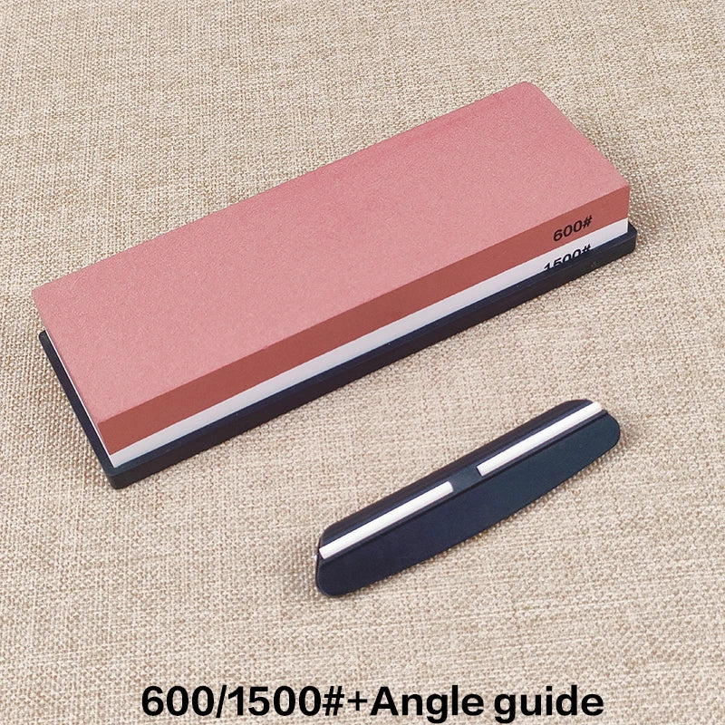 Dual-Grit Knife Sharpening Stone Kit with Bamboo Base & Angle Guide