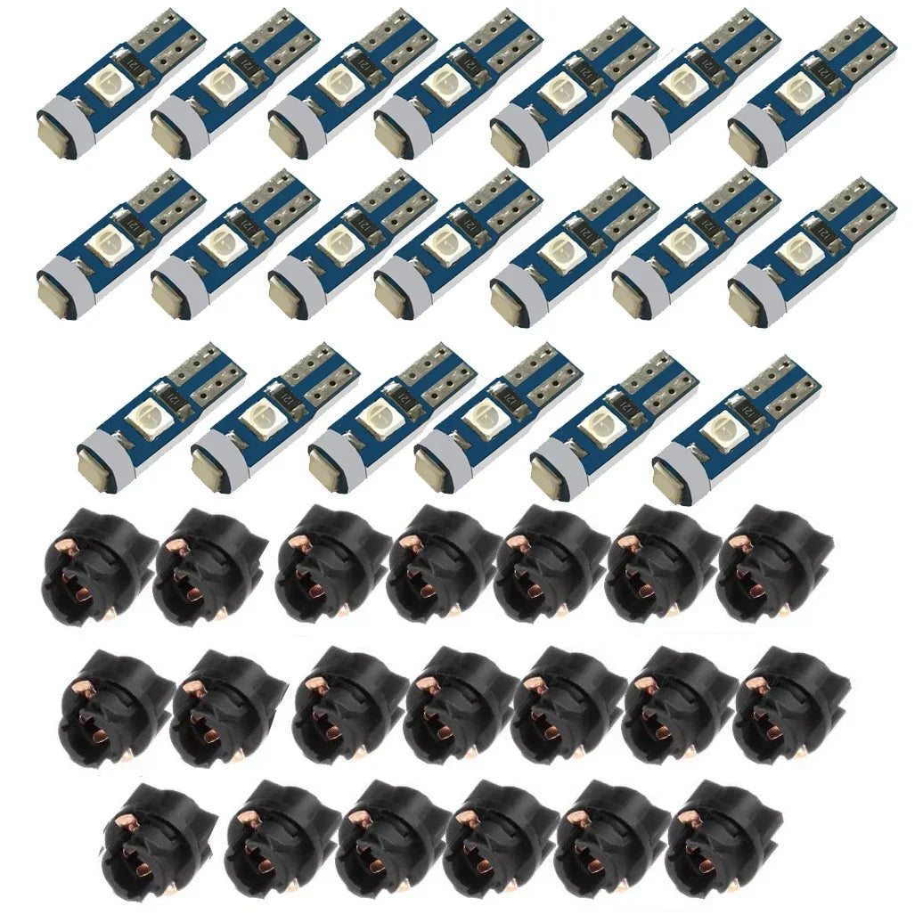 A pack of T5 LED instrument panel bulbs with twist lock bases.
