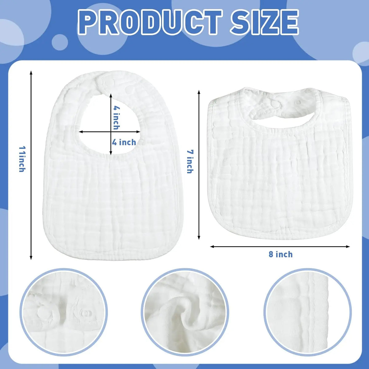 100% Cotton Muslin Baby Bibs with Adjustable Snaps – Multi-Use Drool & Burp Cloths (10/20/30 Pack)