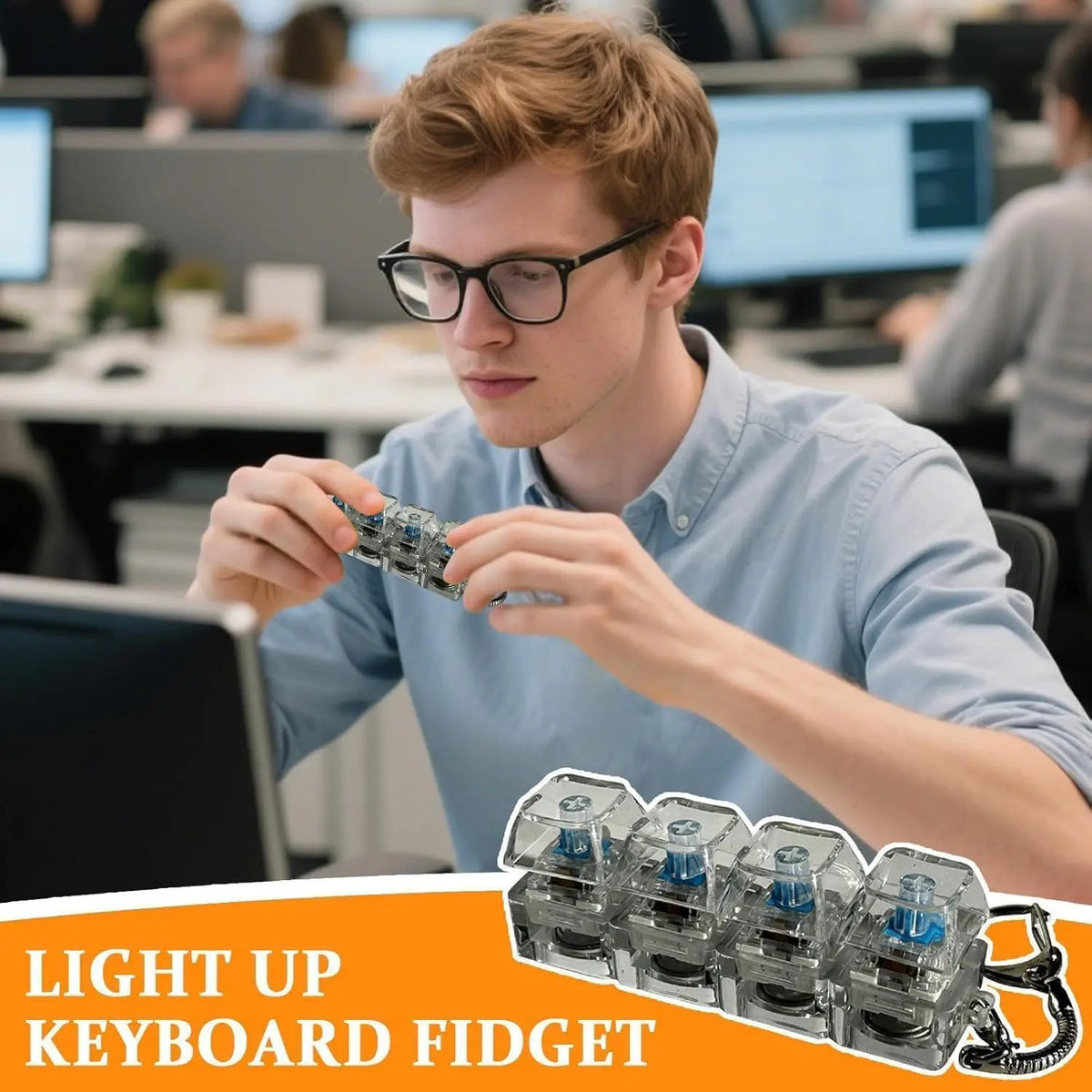 LED Light-Up Keyboard Keychain Fidget Toy