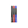 Three short car antennas in black, red, and blue finishes.