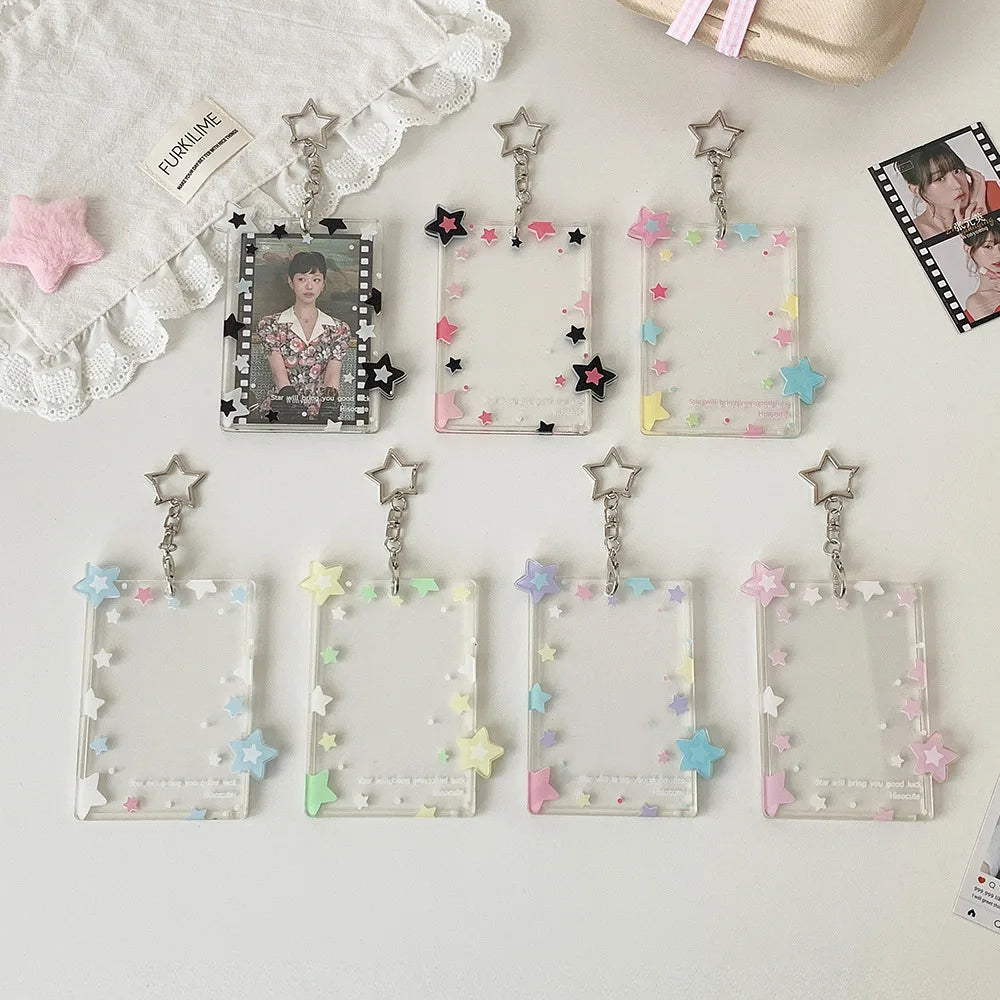 Transparent Acrylic Photocard Holder with Star Pendant Keychain