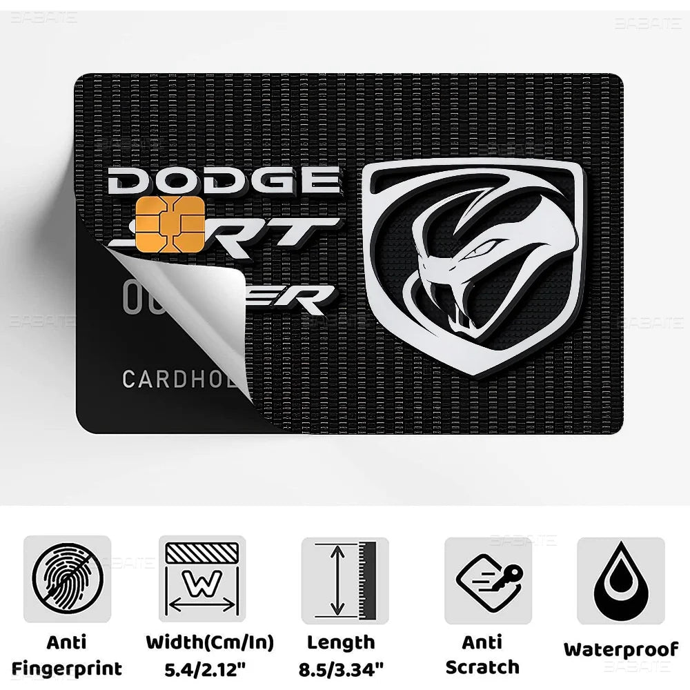 Black credit card skin cover featuring the Dodge Hellcat Demon logo and anti-fingerprint coating.