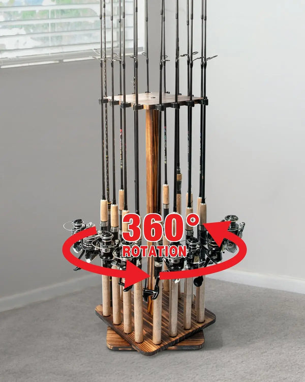 360° Rotating Fishing Rod Rack - Floor Stand Holds Up to 16 Rods