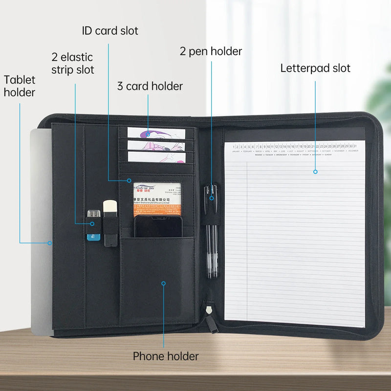 Zippered PU Leather Business Padfolio