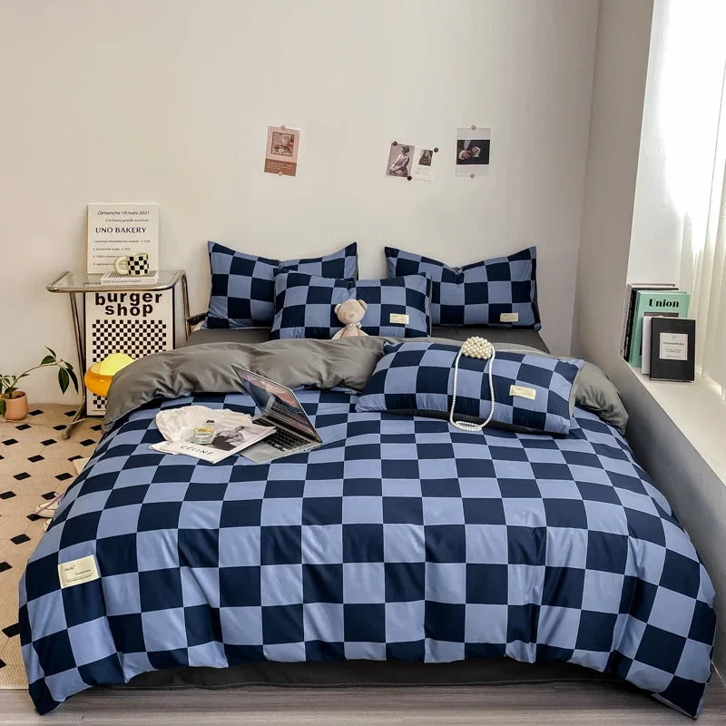 Black and White Plaid Duvet Cover Set with Pillowcases