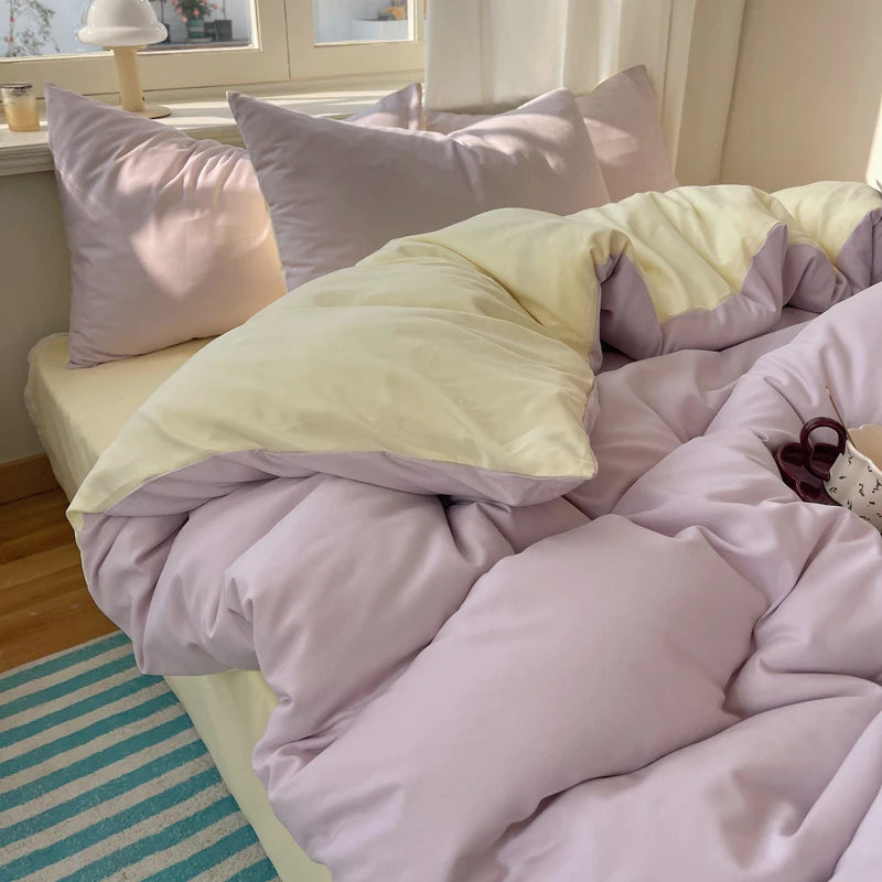 4-Piece Cotton Bedding Set with Duvet Cover, Flat Sheet, and Pillowcases