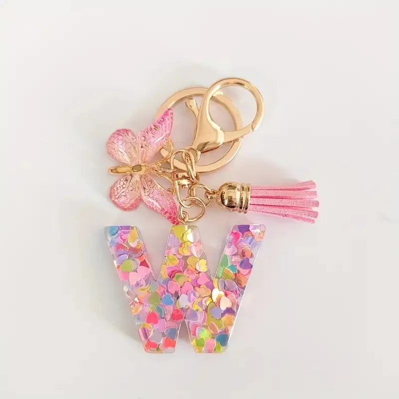 Pink Glitter Butterfly Keychain with Tassel