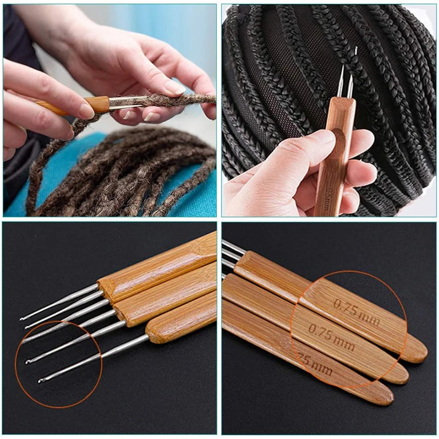 Wooden Dreadlock Crochet Hooks for Hair Styling (Set of 6)