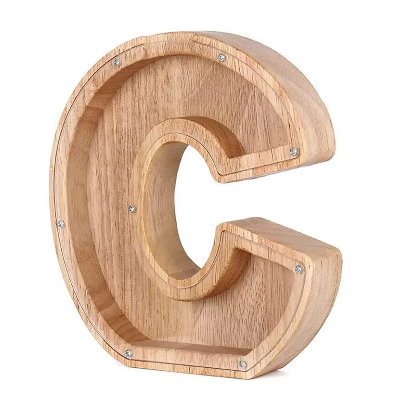 Wooden Alphabet Piggy Bank – Educational Coin Savings Box