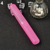 A pink travel toothbrush case with clear ventilation pieces is shown next to a glass jar containing white teeth.
