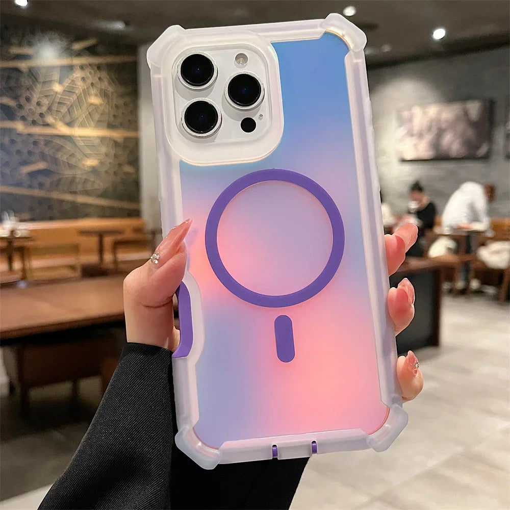 Laser Dazzling Magnetic Armor Case for iPhone with Dual-Layer Protection