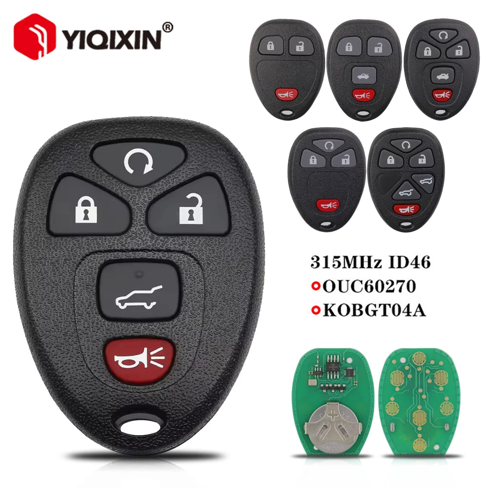 A black replacement remote key fob with multiple buttons and a green circuit board visible.