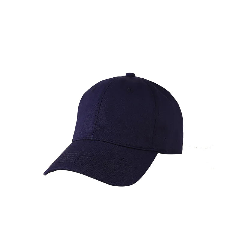 A dark navy blue classic cotton dad hat shown from the side.