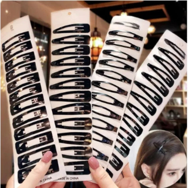Classic Black Metal Hair Barrettes - Set of 12