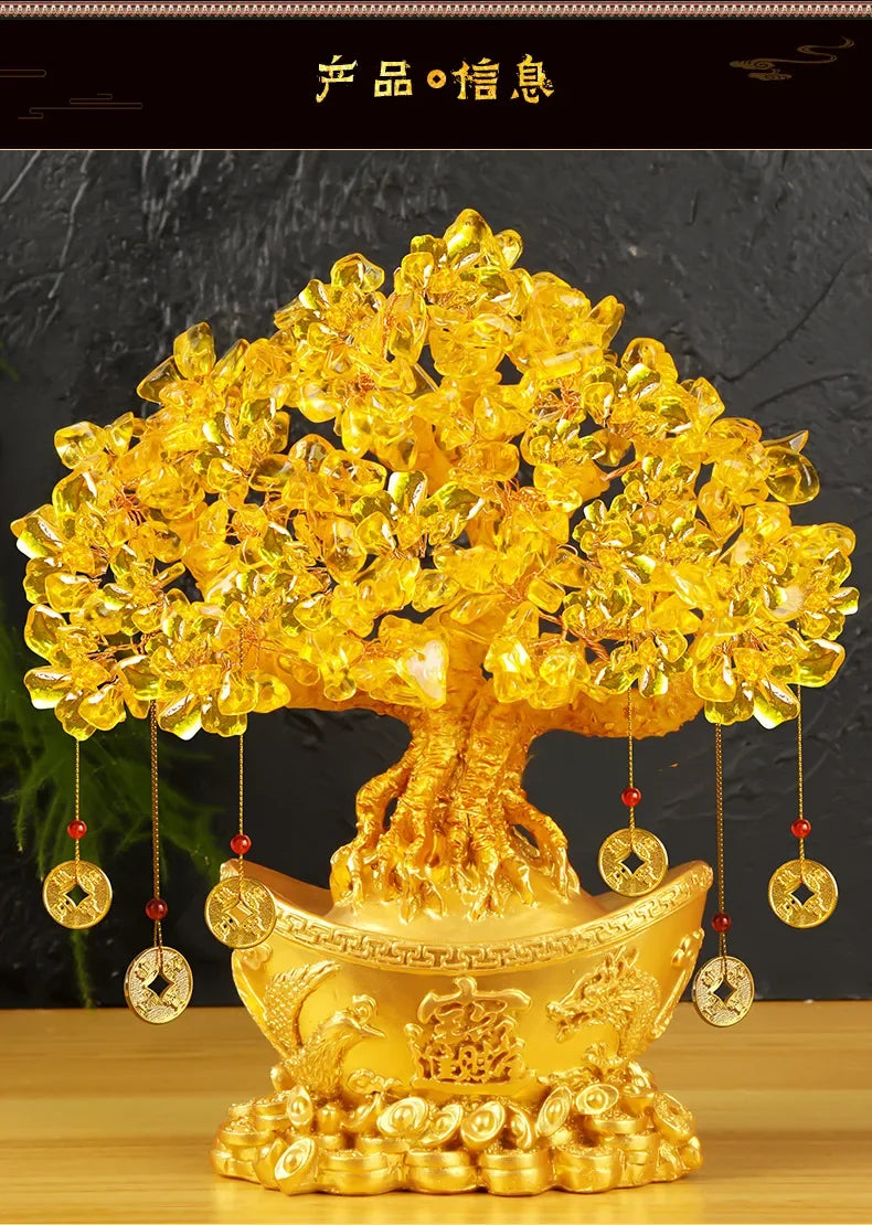 Golden Citrine Crystal Money Tree – Feng Shui Wealth Charm