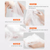 A four-step guide showing how to use soap net bags for showering and exfoliating