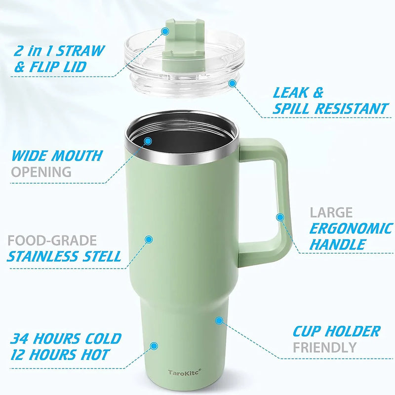 40oz Insulated Tumbler with Handle and Straw