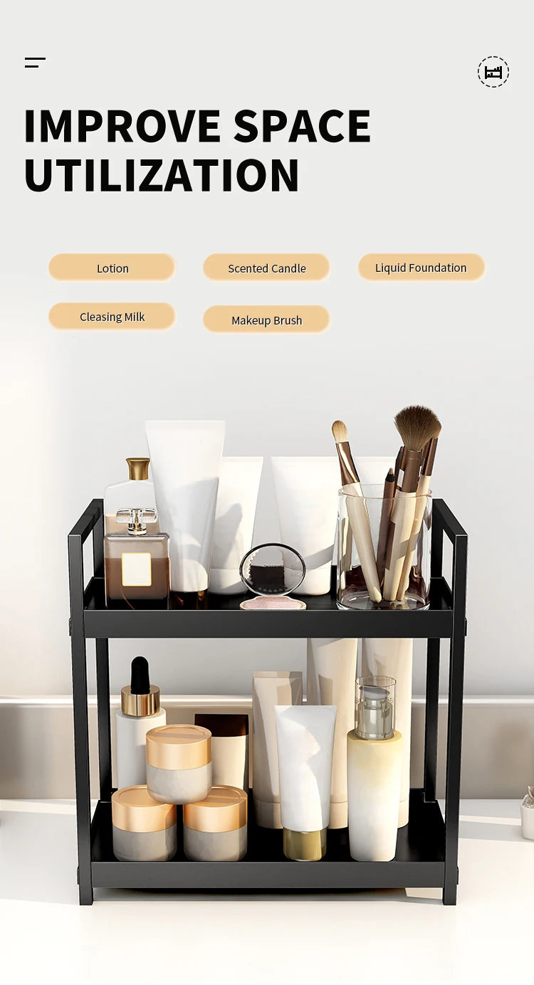 2-Tier Metal Desktop Organizer Rack for Cosmetics, Office Supplies & Bathroom Essentials