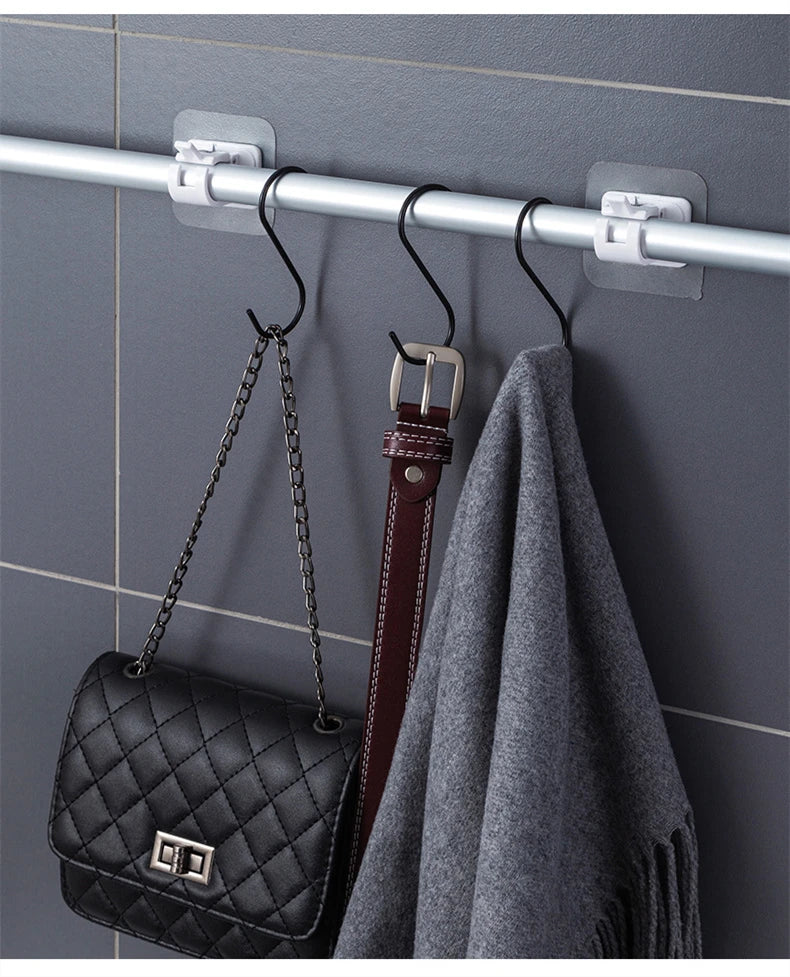 Self-Adhesive Curtain Rod Holders - No-Drilling Clamp Hooks