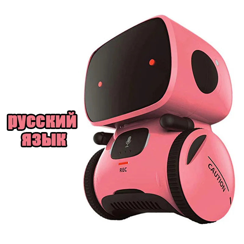 A pink interactive voice-controlled robot toy with a smooth, rounded design.