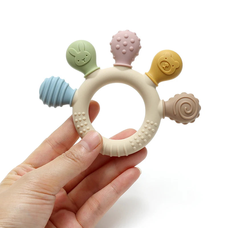 Silicone Baby Teether Ring with Sensory Beads