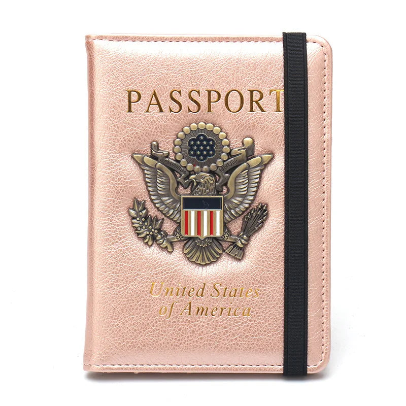 Classic PU Leather Passport Holder with US Flag Detail