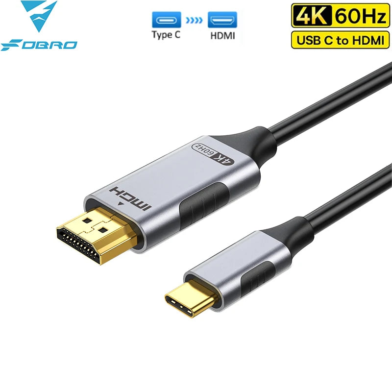 Câble USB-C vers HDMI argenté avec connecteur 4K 60Hz.
