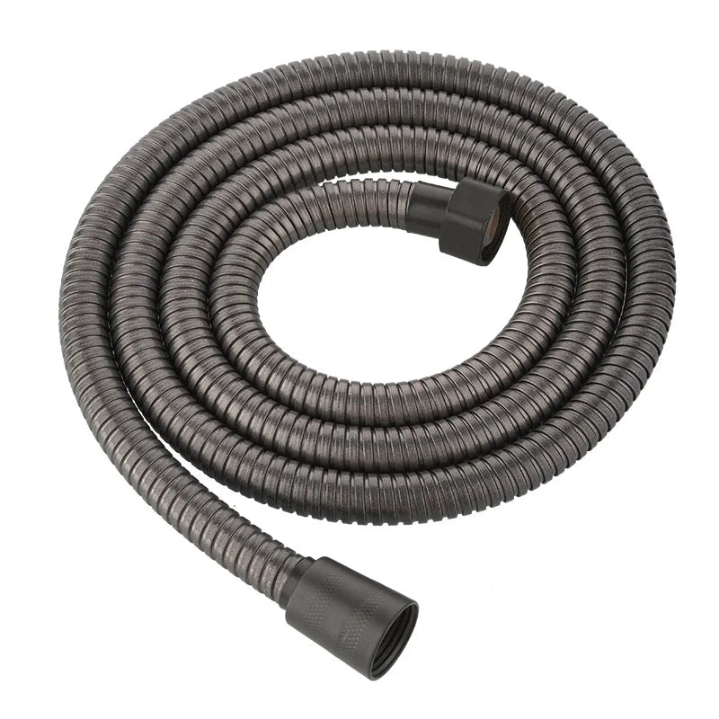 Black flexible hose and shower head for an 8-mode high-pressure rainfall shower.