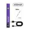 A purple portable digital soldering iron pen with a 650mAh battery and charging cable.
